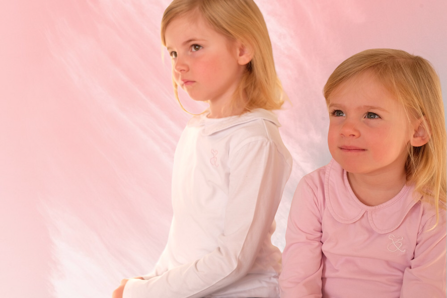 Kragen Langarmshirt / Mädchen Bluse für Kinder aus Baumwolle in Rosa